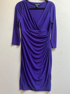 Lauren Ralph Lauren Purple faux Wrap-Style Ruched Dress Sz 8